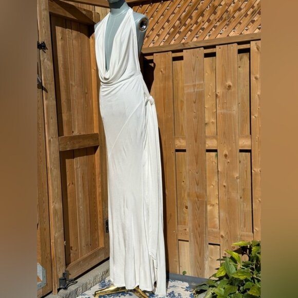 🆕 RAT & BOA 🧿 NWOT Winona White Slinky Cowl Neck Jersey Gown, Sz M - Picture 5 of 16
